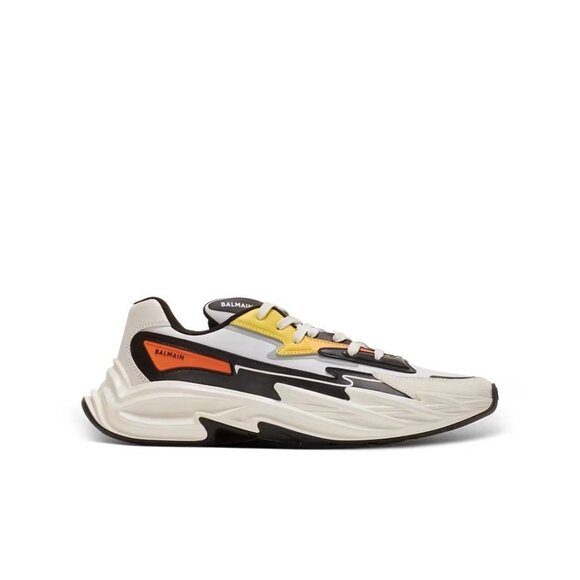 $725 MSRP- Balmain Run-Row leather and nylon sneakers DM1VI355LWBO- Authentic